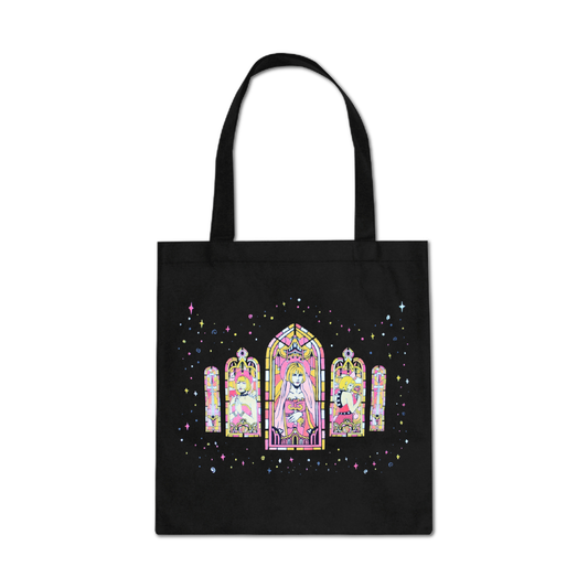 Church Windows Black Tote Bag